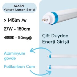 150cm 27W 4000lm 4000K Günışığı T5 LED Tüp Çift Duy Yüksek Lümen